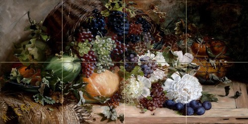 Fruit grapes peonies tile - fruit,