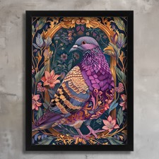 Vintage Botanical Pigeon Print Illustration Retro Wall Art Pigeon Bird Poster