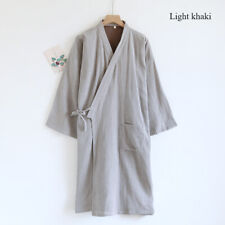 Men Japanese Kimono Robe Cotton Striped Bathrobe Yukata Pajamas Loungewear Soft