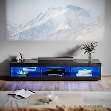 180cm Black LED High Gloss TV Stand Cabinet Unit Stroage Glass Shelves Sideboard