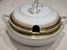 Keeling & Co 'Losol Ware' Sauce Dish With Lid Gold Patterned Trim 16 cm Dia 