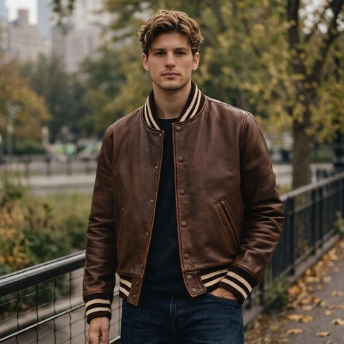 Men brown leather varsity - brown,
