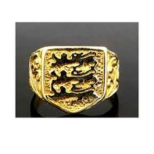 22ct Gold on Sterling Silver Gents Three Lions England Ring