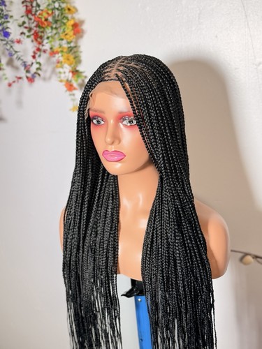 Black knotless braided wig - black,
