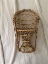 Vintage Wicker Peacock Chair MCM Fan Back Rattan Doll Chair Plant Stand 