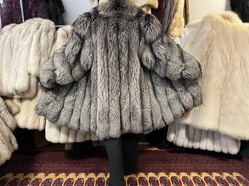 Silver fox fur coat real - fur,