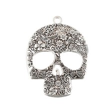 ❤ 2 x Tibetan Silver Large SKULL Halloween Focal Pendant 66mm Jewellery Making❤