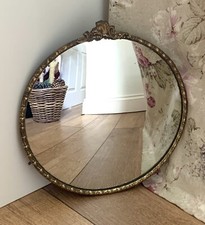 Vintage Antique CONVEX Gold Metal Round Mirror Louis XV Style Made in England