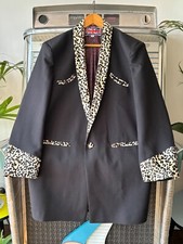 TEDDY BOY DRAPE JACKET . BLACK WITH LEOPARDSKIN VELVET ROLL COLLAR . SIZE 44 .