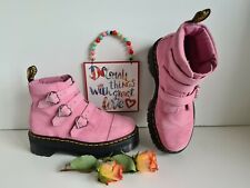 Dr Martens Lazy Oaf buckle boots heart platform chunky quad sole pink suede UK6