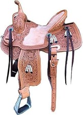Horse Western Handmade Saddle with Premium Leather Tooling  & carving  10"-18"
