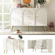 140cm Sideboard Cabinet with Drawers, Cream White Storage Chest for Living Room