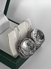 Vintage 1990-s 925 Sterling Silver Large Crystal Zircon Earrings -Hallmarked!