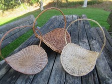 WICKER TRUG FORAGING FLOWER BASKETS WITH HANDLES . x 3