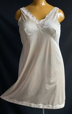 Vintage Full Slip Petticoat, Nude Slippery Glossy Nylon Embroidered, UK 20