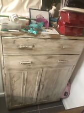 RETRO WHITE PAINTED SHABBY CHIC STORAGE LINEN CUPBOARD WITH DRAWERS