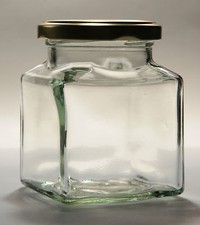 100 X 200G SQUARE GLASS JAM JARS & GOLD POP-UP LIDS -  (12OZ APPROX) ~~ NEW~~