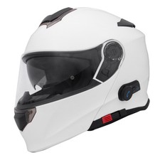 ZORAX ZOR-727BL White Flip Up Fitted With Blinc Bluetooth System Helmet M Size