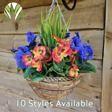 Best Artificial Faux Pansy & Geranium Flower Hanging Outdoor Woven Basket Decor