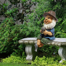Garden Gnome Fishing & Rod + Fish Sitting 23cm Novelty Gift Present FATHERS DAY