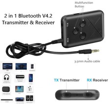 2in1 Wireless Bluetooth Transmitter Receiver Adapter Stereo Audio 3.5mm Aux TV