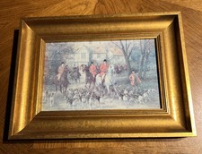 Vintage Replica Oil Painting Fox Hunting Hounds by H.A DeNunzio 10.5x14”