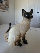 Vintage Siamese Cat Figurine Porcelain Glazed Ceramic Ornament Collectable