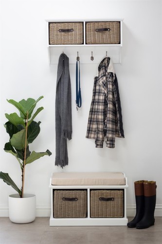 White bench and coat rack - bench,