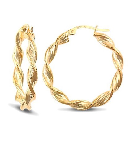 9ct gold twisted hoop earrings - gold,