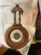 Antique JULIUS GISCHARD?  Wooden Aneroid Banjo Barometer Thermometer Enamelled
