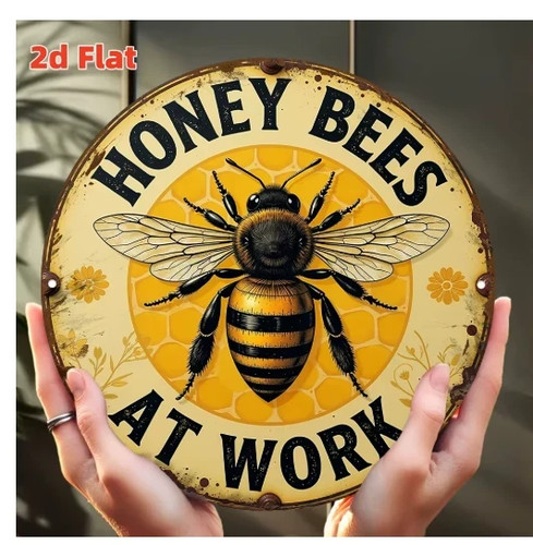 Metal honey bee garden plaque - garden,