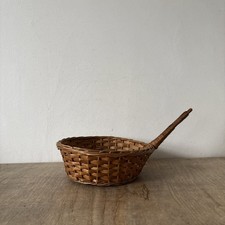 Vintage Wicker Weaved Handled Basket Kitchenalia Fruit Picking Decor Display
