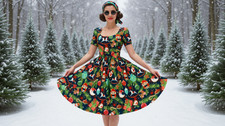 1950s Vintage Retro Rockabilly dress choice of size 14-26 Xmas Baubles