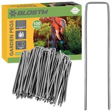 100 x Metal Galvanised Garden Pegs Landscape Weed Membrane Staples U Pins Hooks