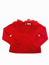 Monnalisa red long-sleeve top with tulle neckline EU kid's size 10