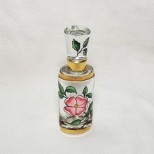 Vintage Perfume Scent Bottle Glass w/ Stopper Made in France Hand Painted Flower