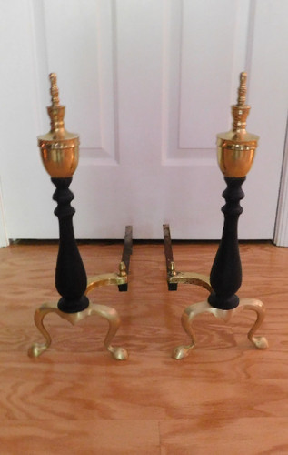 Vintage andirons brass iron - vintage, andirons,brass&iron
