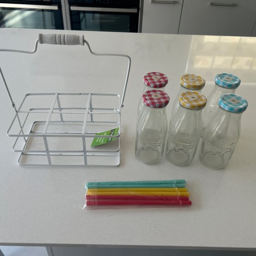 Glass milk bottles - glass, metal