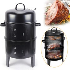 Charcoal BBQ Meat Grill Smoker Box Smoked Barbeque Oven Cooking Food Steel New