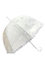 Women Heart & Lace Effect Long Clear Umbrella Ladies Frilly Edge Brolly HF005A