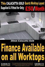 THIS CALACATTA GOLD QUARTZ WORKTOP LAYOUT SUPPLIED & FITTED FOR ONLY £50/MONTH
