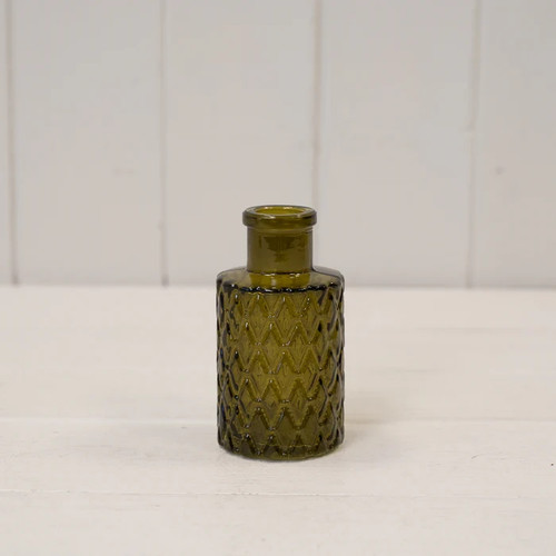 Olive green glass stem bottle - green,