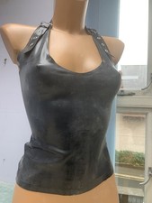 UK 6 -18 Black Latex Rubber Plunge buckle top fetish wear Kink