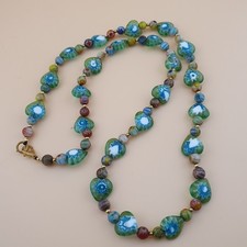 Vintage Venetian Style Tiny Floral Glass Beads Necklace 22 inches