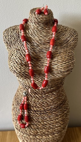 Coral red necklace - coral, earrings
