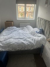 Grey Velvet Upholstered King Size Bed with Padded Headboard