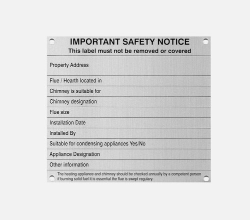 Chimney notice data plate - notice/data,