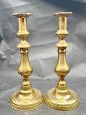 ANTIQUE VICTORIAN BRASS BIG LARGE PAIR OF CANDLESTICKS CANDLE HOLDERS 