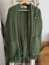 Aran Crafts Womens  Merino Wool shawl dark moss Green