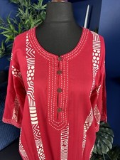 Gudrun Sjoden African Lagenlook Kaftan Dress M Organic Cotton Womens Red